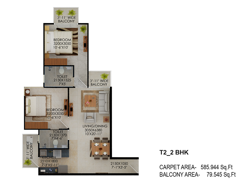 Signature-Global-the-Millennia-2BHK-Type-2-Floor-Plan