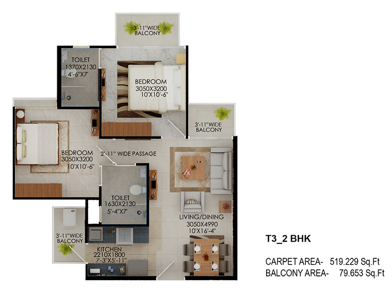 Signature-Global-the-Millennia-2BHK-Type-3-Floor-Plan